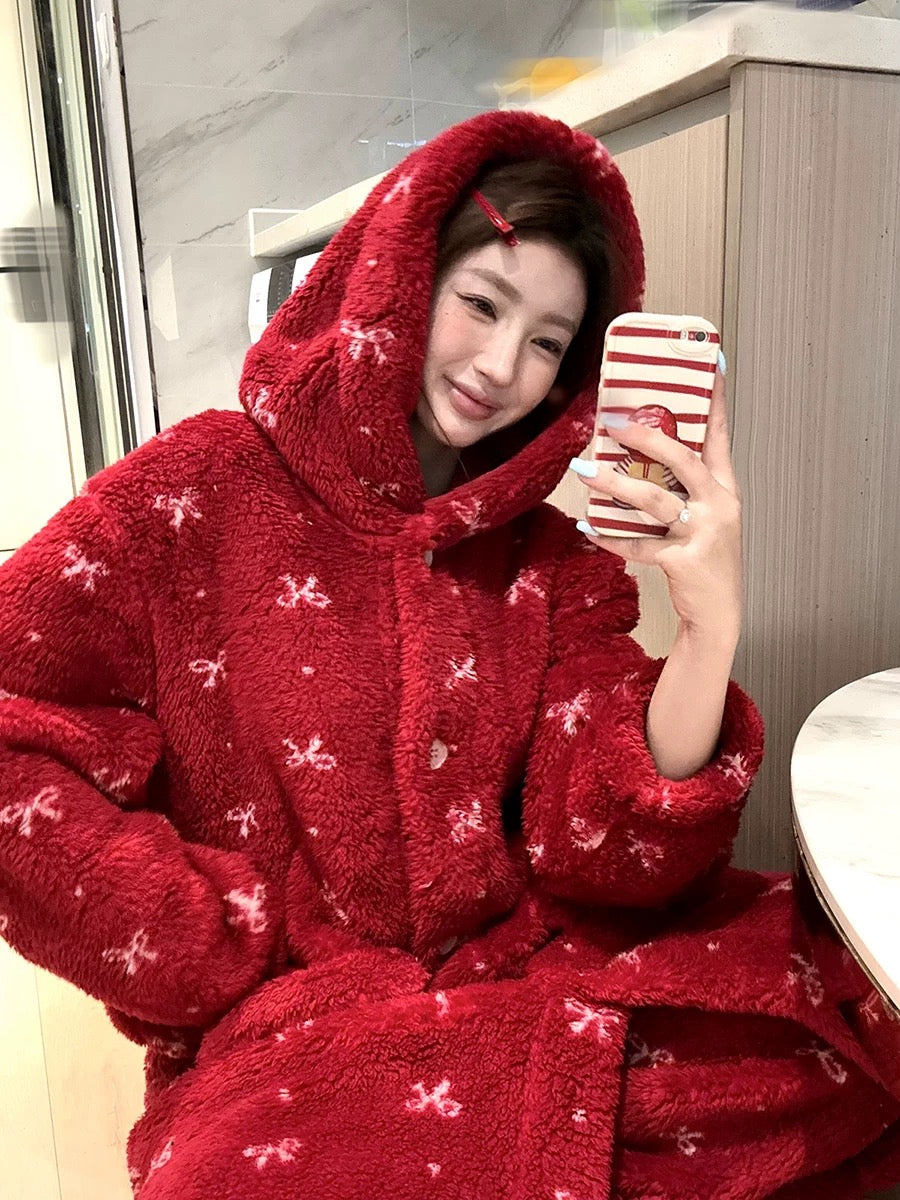 ✨ Cozy Bow-Knit Winter Loungewear Set – Christmas Edition