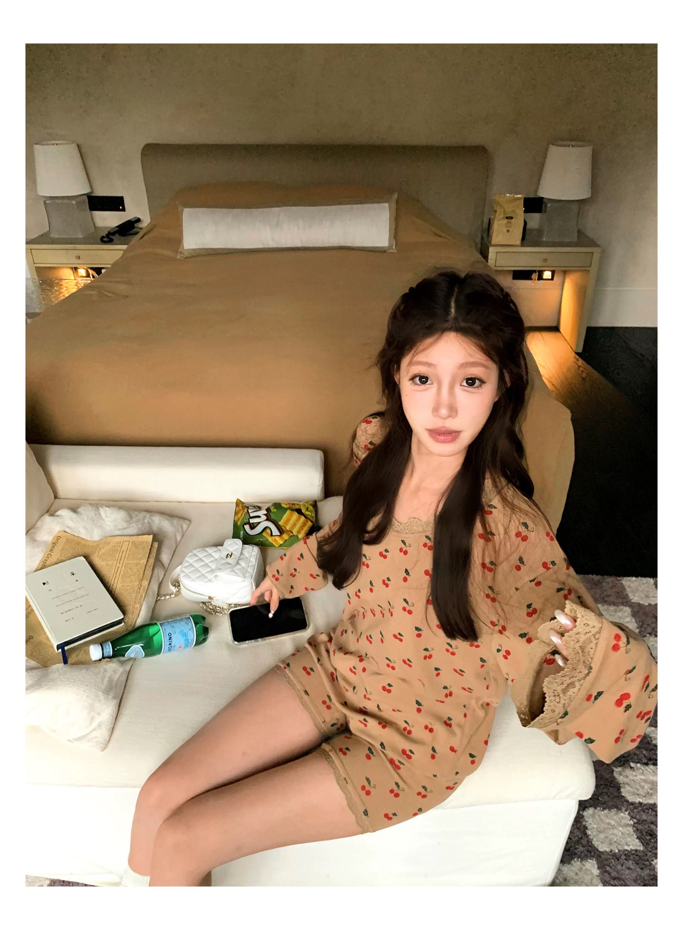 Brown Lounge Set with Cherry Details – Cozy Two-Piece