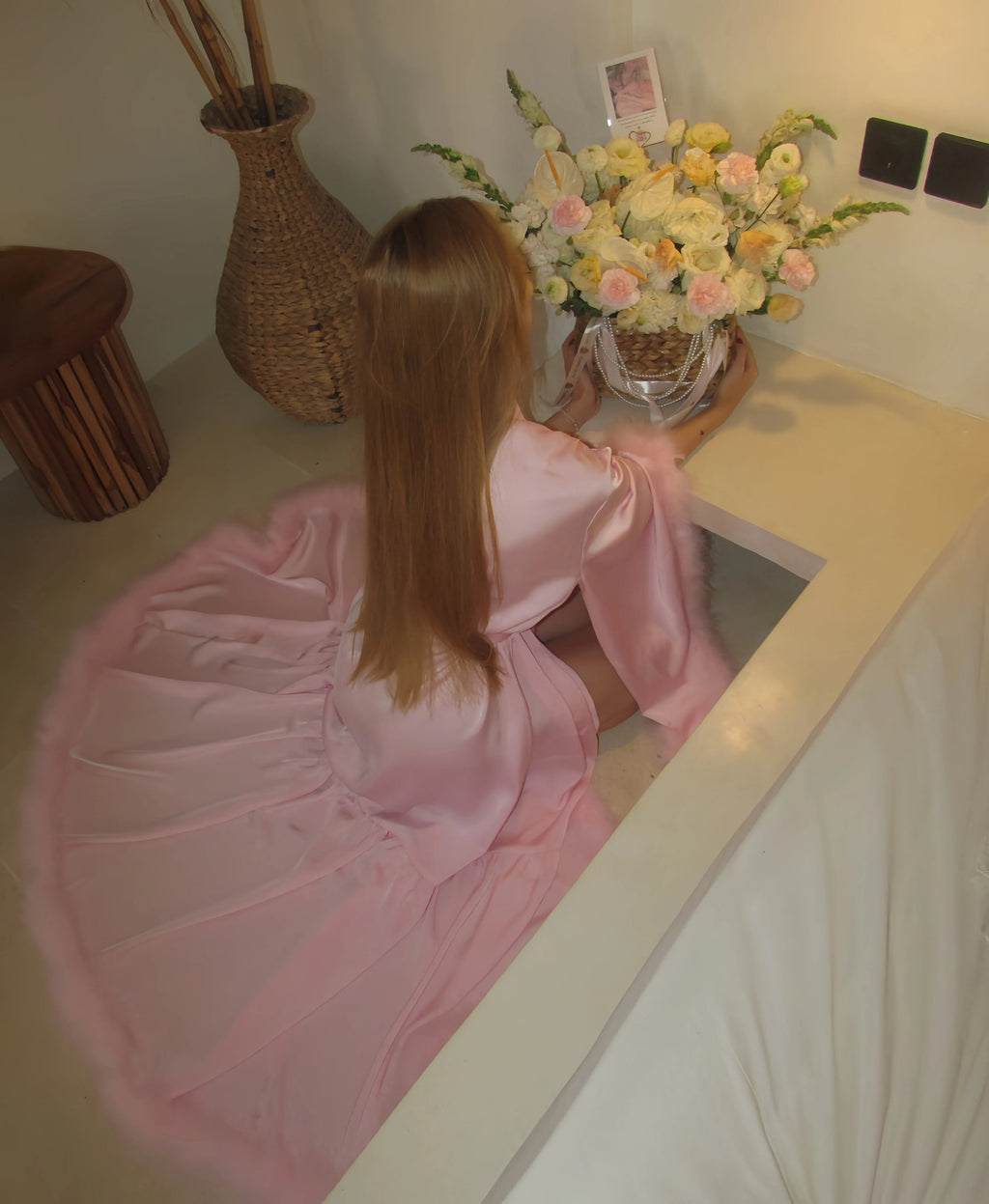 Scarlet and Baby pink  Dream Feather Trim Robe❤️❤️