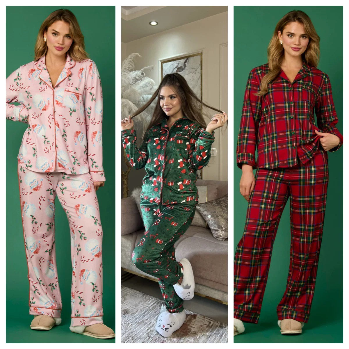 Christmas Pajama Set Collection – Cozy Candy Cane, Velvet Santa & Classic Plaid Holiday PJs