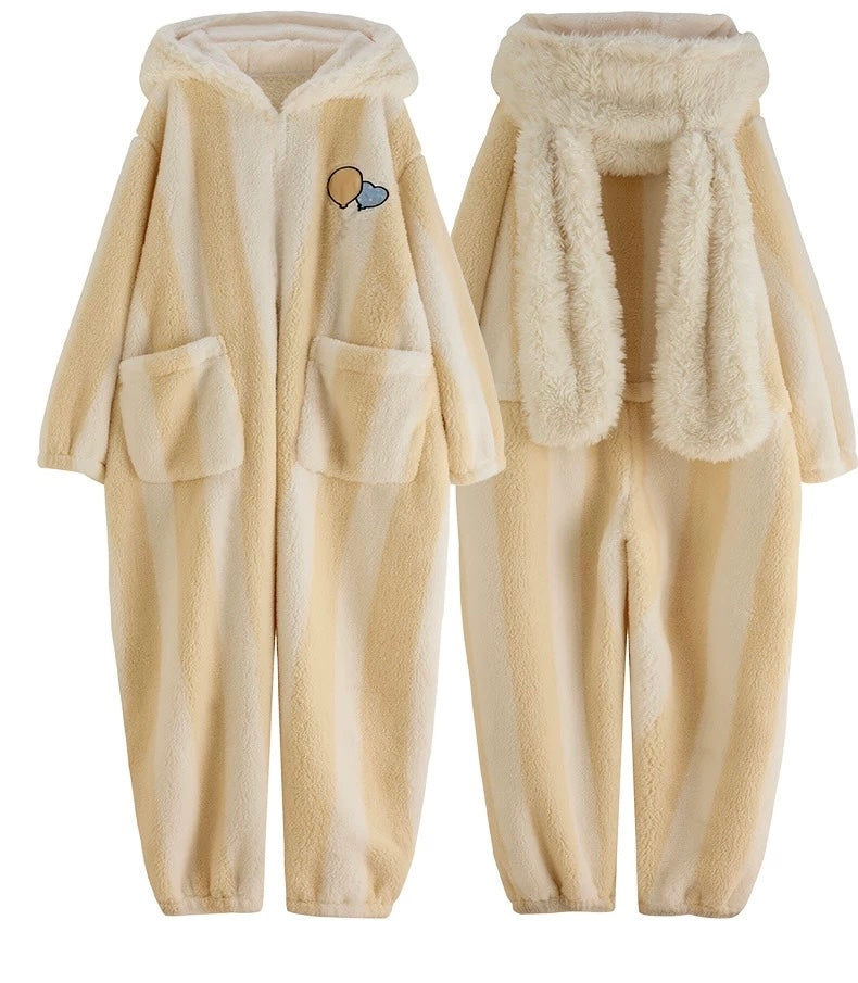 Cozy Striped Fluffy Onesie – Winter Snuggle Edition