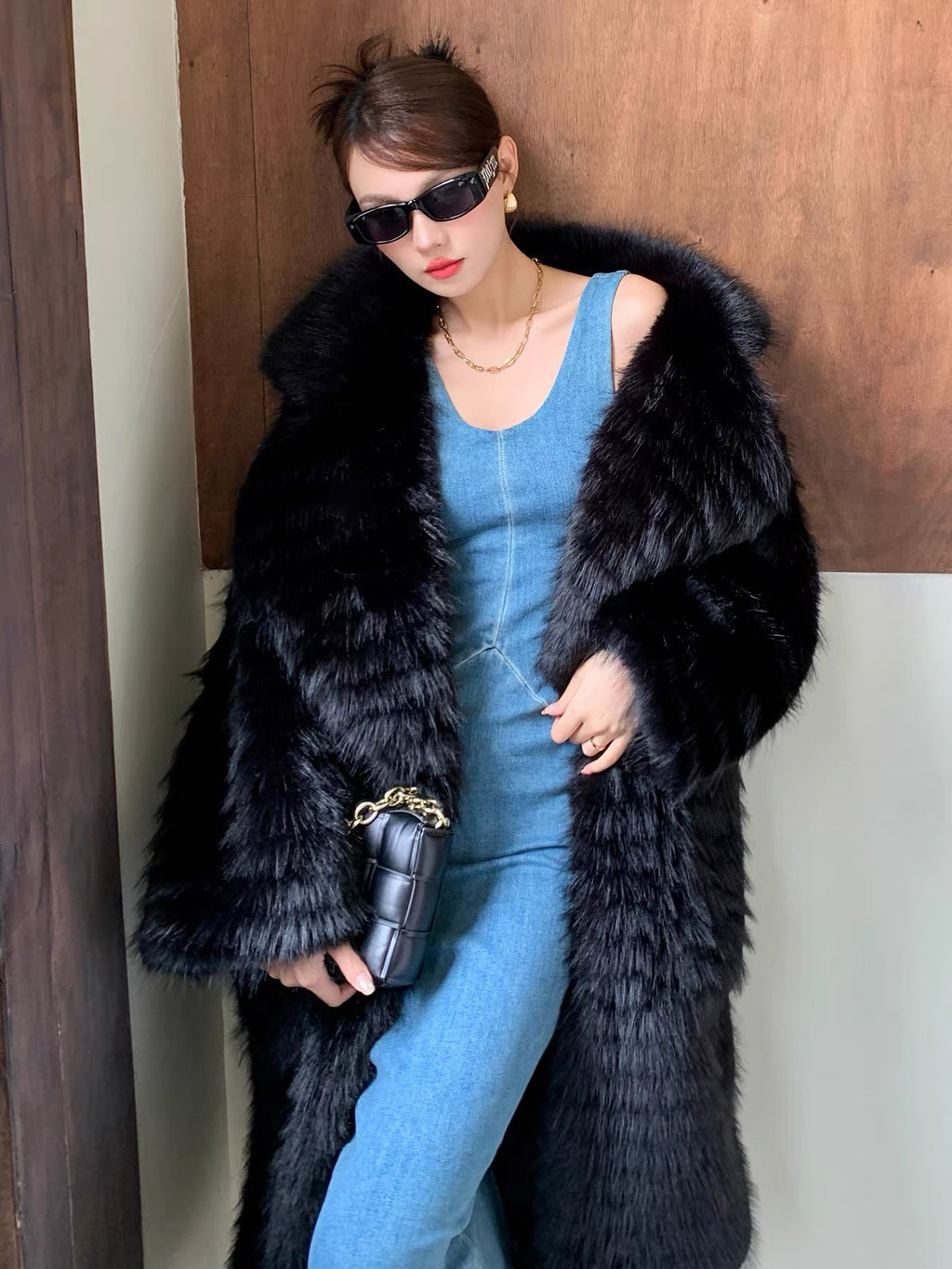 Luxury Midnight Faux Fur Coat – Winter Glam Edition