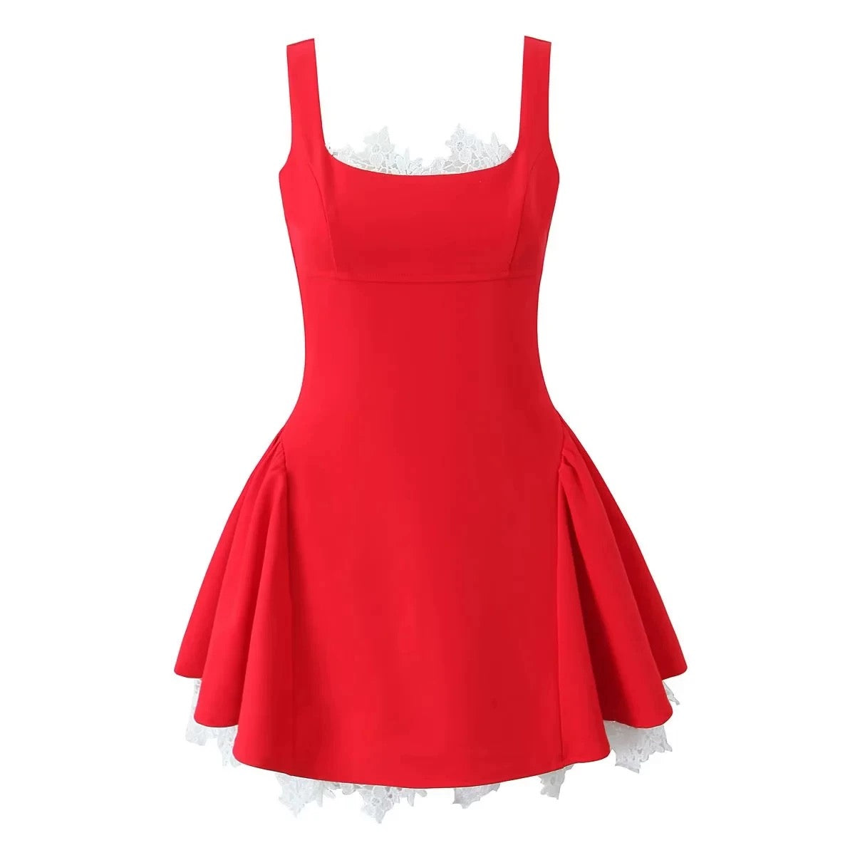 European and American style 2025 spring new women's clothing French retro lace stitching square collar

Waist sexy backless dress