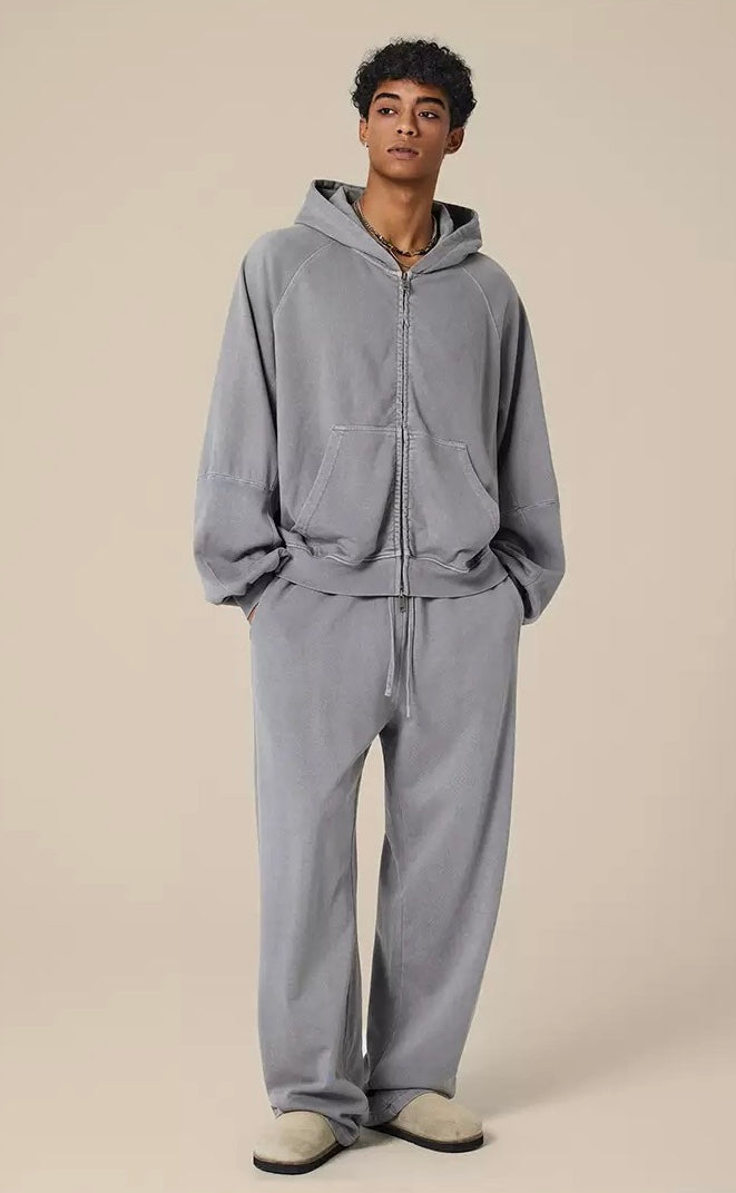 Unisex Vintage Washed Zip-Up Hoodie Set – OOTD Essentials