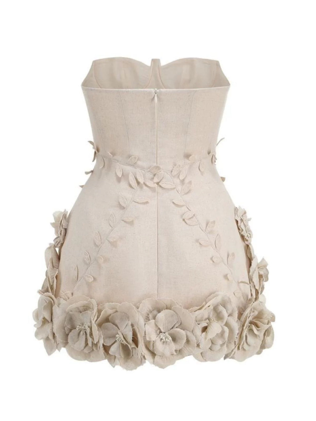 Beige Off-Shoulder Mini Dress with Floral Ruffle Detail