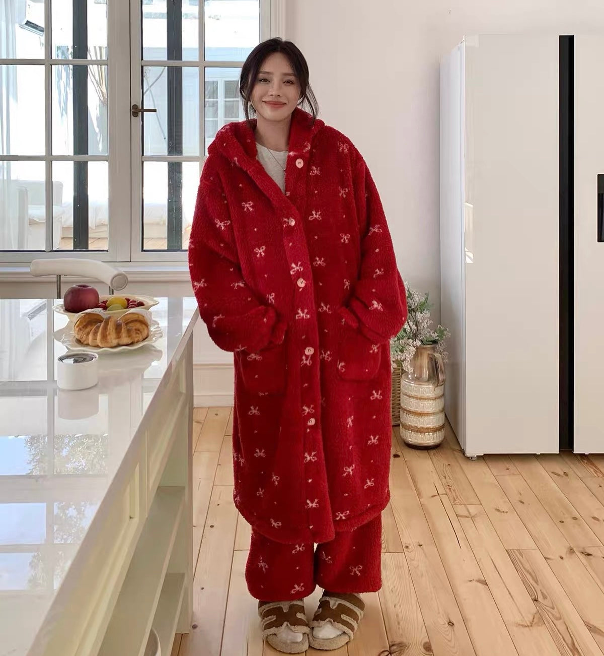 ✨ Cozy Bow-Knit Winter Loungewear Set – Christmas Edition