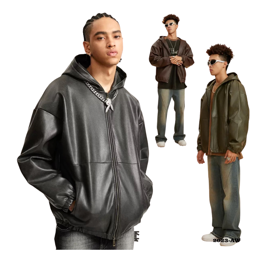 Men’s Autumn/Winter Leather Jacket – Black, Army Green & Brown | OOTD