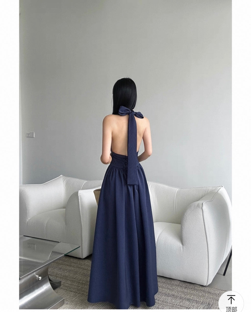 French Chic Striped Halter Maxi Dress with Bow Waist