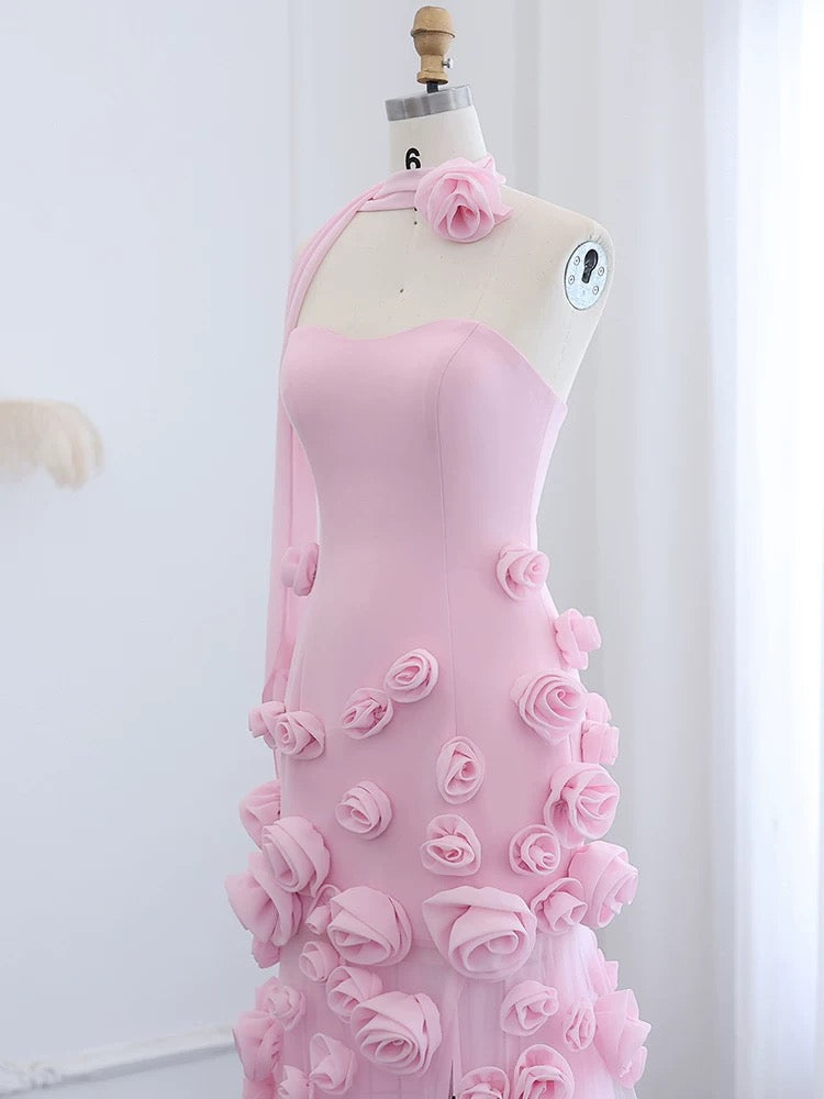 Pink 3D three-dimensional flower mesh fishtail evening dress

Party, banquet, performance, dress



Description