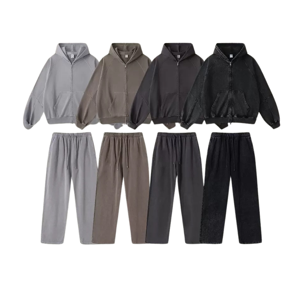 Unisex Vintage Washed Zip-Up Hoodie Set – OOTD Essentials