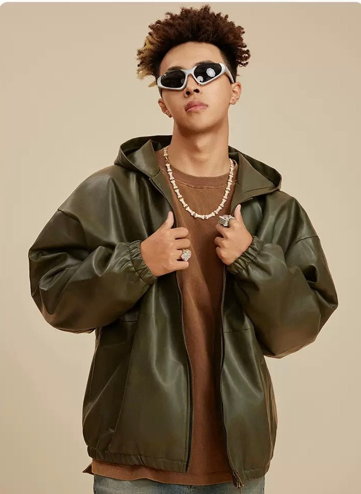 Men’s Autumn/Winter Leather Jacket – Black, Army Green & Brown | OOTD