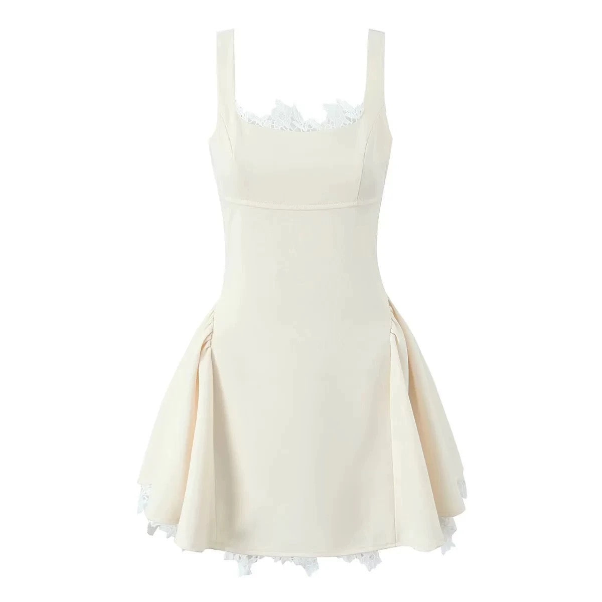 European and American style 2025 spring new women's clothing French retro lace stitching square collar

Waist sexy backless dress