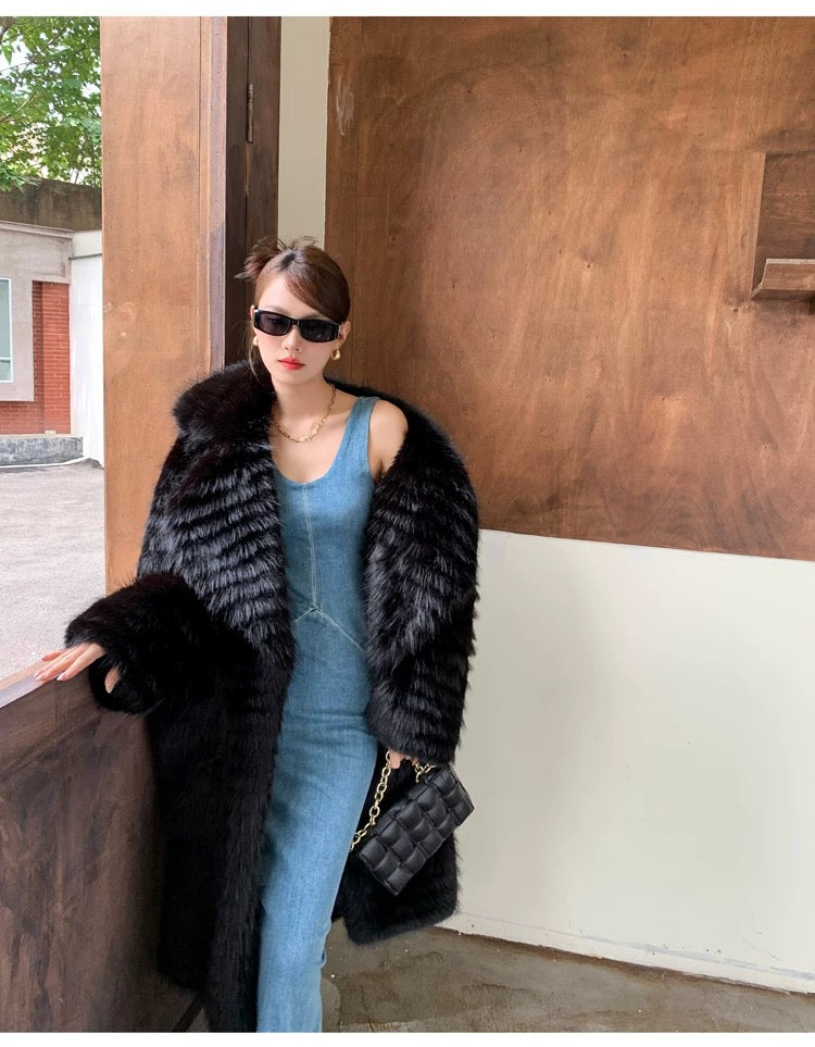 Luxury Midnight Faux Fur Coat – Winter Glam Edition