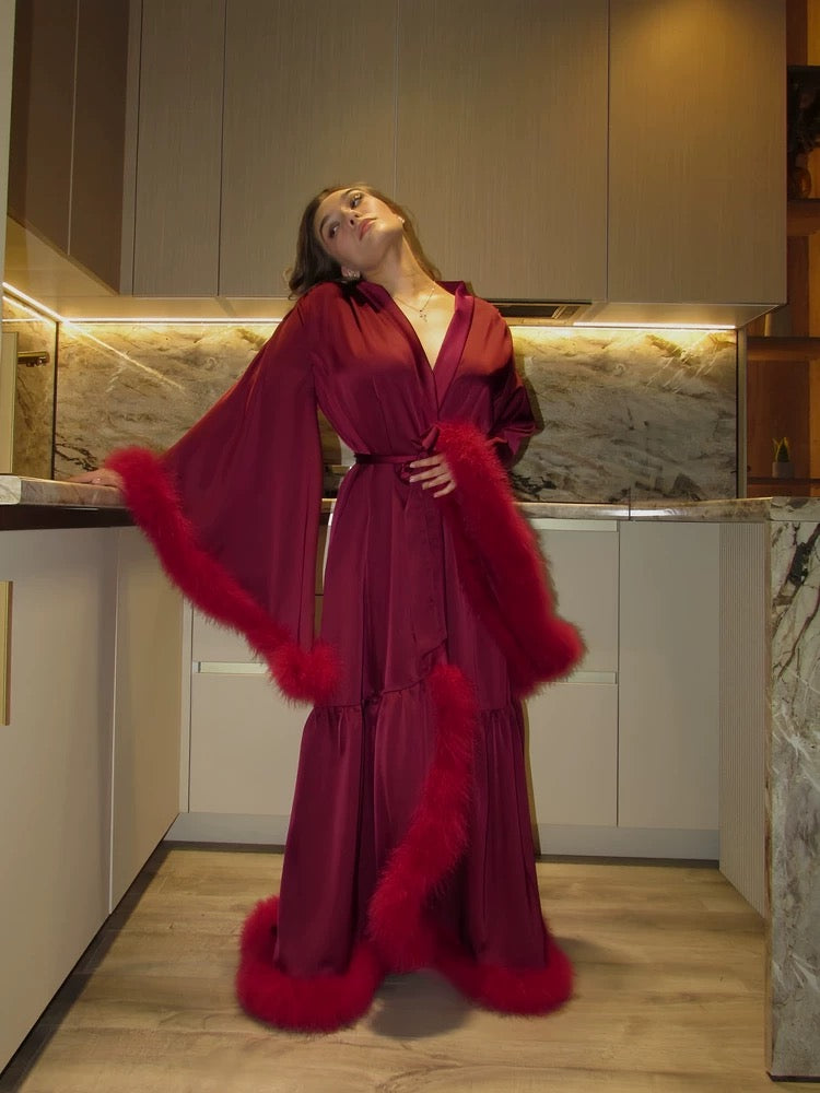 Scarlet and Baby pink  Dream Feather Trim Robe❤️❤️
