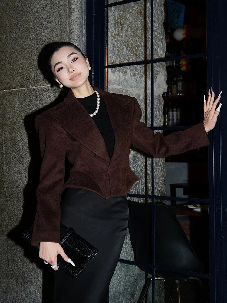 Brown Suede V-Neck Crop Jacket – Chic Fall/Winter  Essential