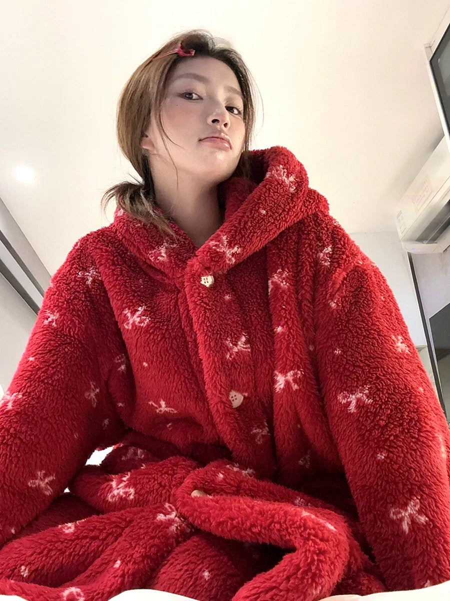 ✨ Cozy Bow-Knit Winter Loungewear Set – Christmas Edition