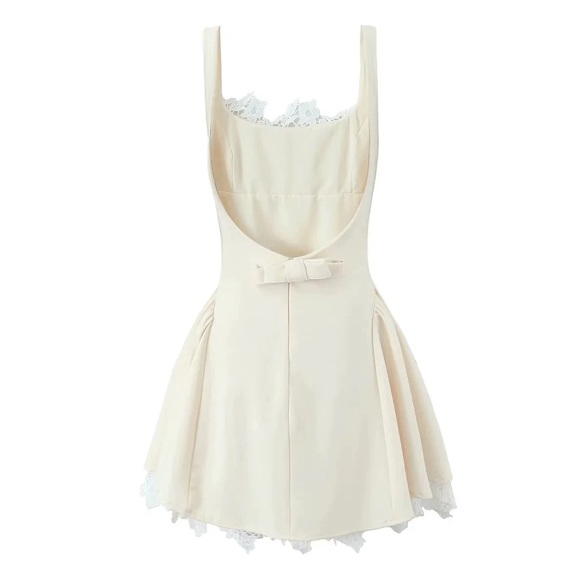 European and American style 2025 spring new women's clothing French retro lace stitching square collar

Waist sexy backless dress