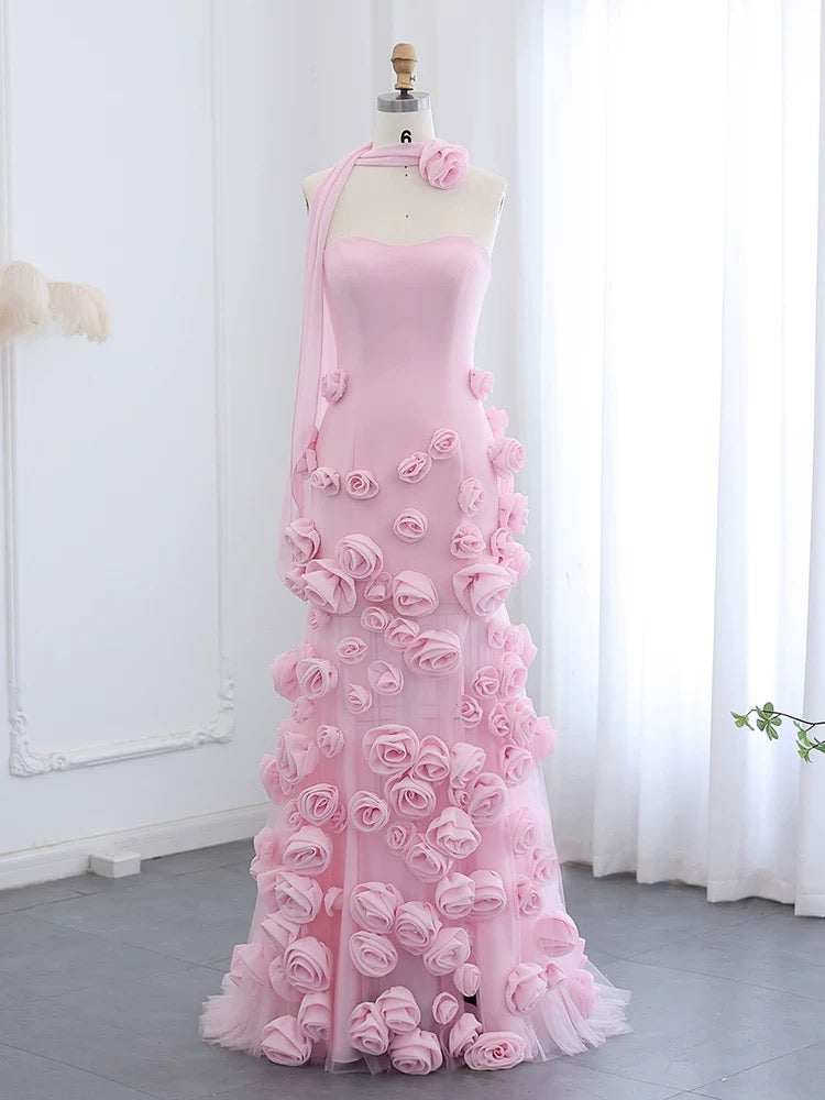 Pink 3D three-dimensional flower mesh fishtail evening dress

Party, banquet, performance, dress



Description