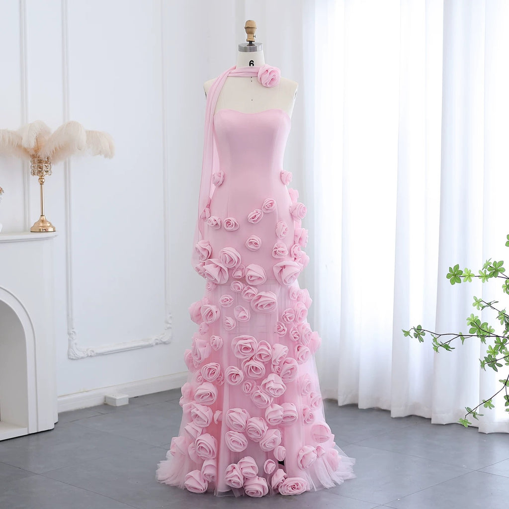 Pink 3D three-dimensional flower mesh fishtail evening dress

Party, banquet, performance, dress



Description