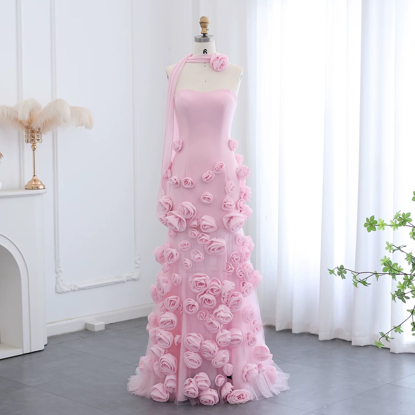 Pink 3D three-dimensional flower mesh fishtail evening dress

Party, banquet, performance, dress



Description