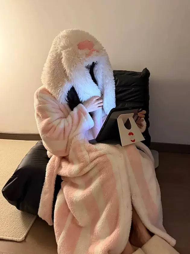 Pink Bunny Cozy Hooded Robe – Winter Snuggle Edition