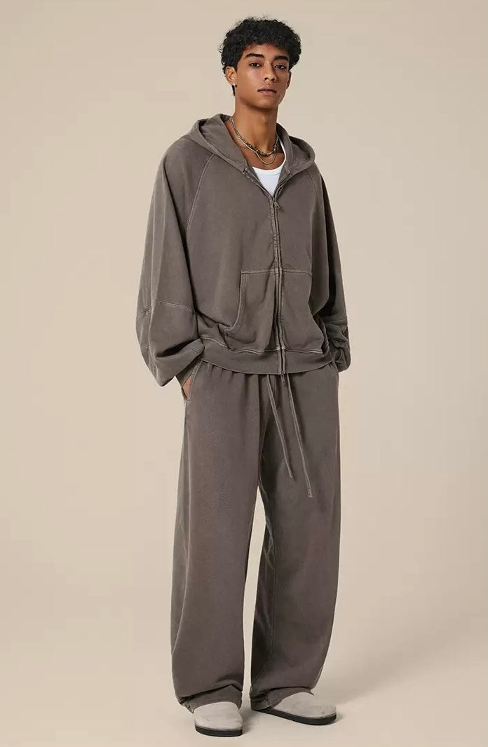 Unisex Vintage Washed Zip-Up Hoodie Set – OOTD Essentials
