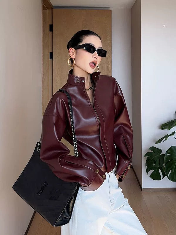 Women’s Burgundy Leather Jacket – Timeless Fall & Winter Staple