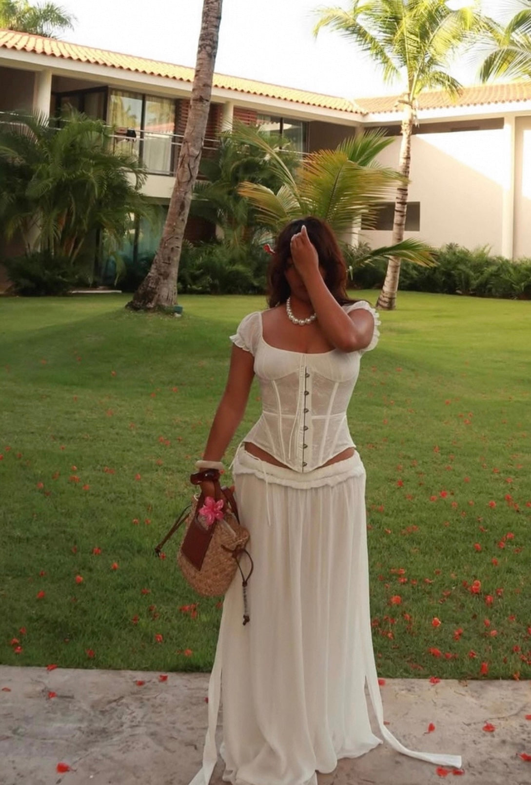 Women’s Off-Shoulder Corset Maxi Dress Set – Red, Pink, White & Black