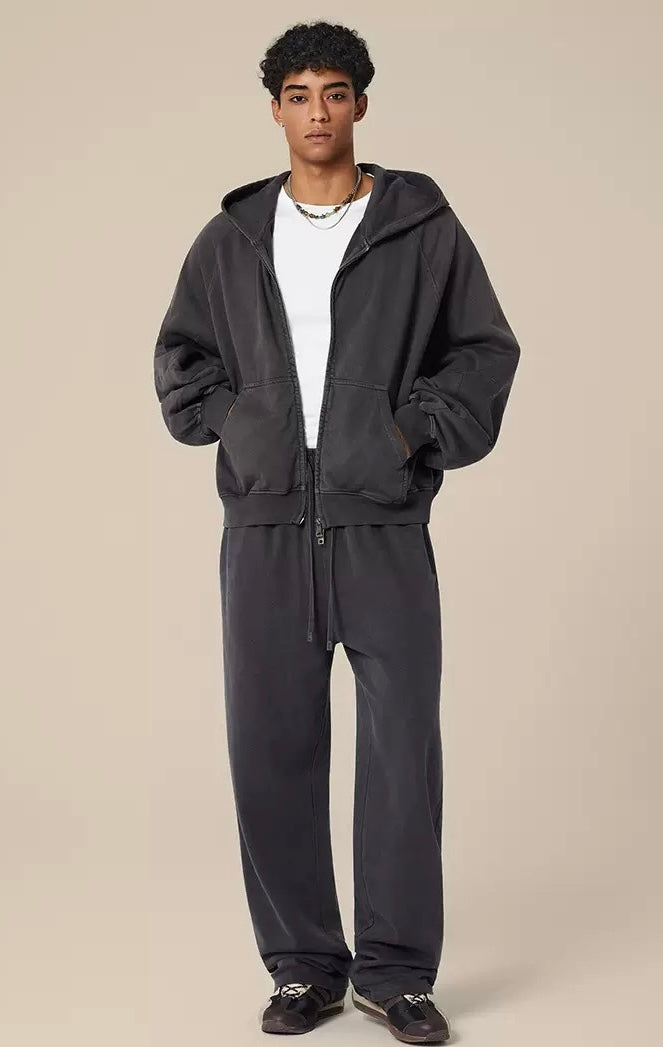 Unisex Vintage Washed Zip-Up Hoodie Set – OOTD Essentials