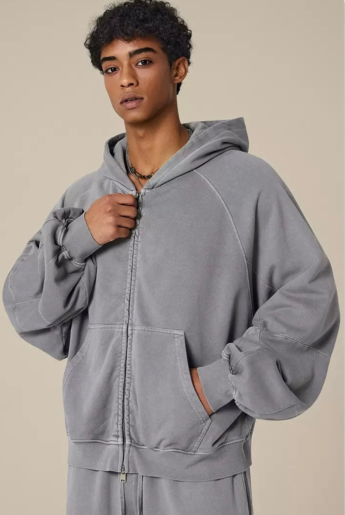Unisex Vintage Washed Zip-Up Hoodie Set – OOTD Essentials