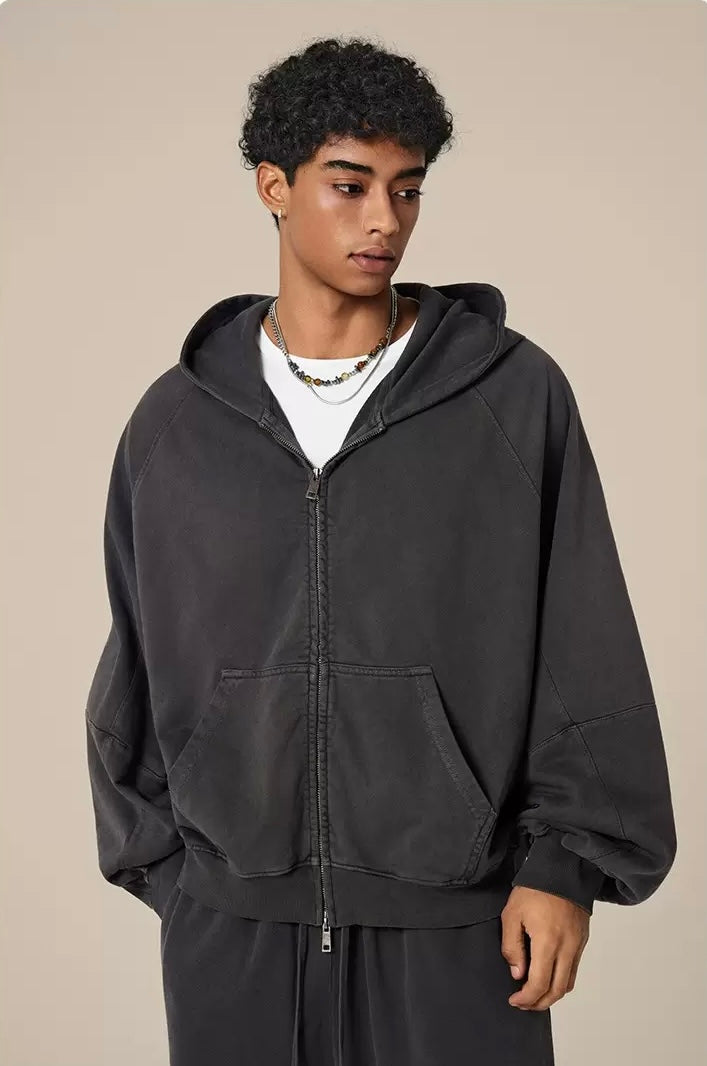 Unisex Vintage Washed Zip-Up Hoodie Set – OOTD Essentials