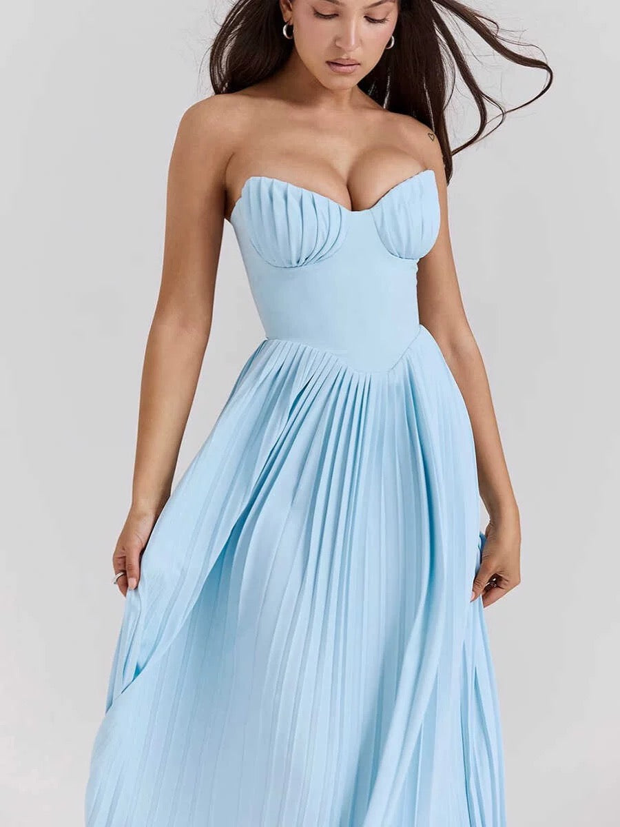 Ocean Beauty French Shell-shaped Bra Skirt Sexy and Elegant Pleated Long Dress Dress