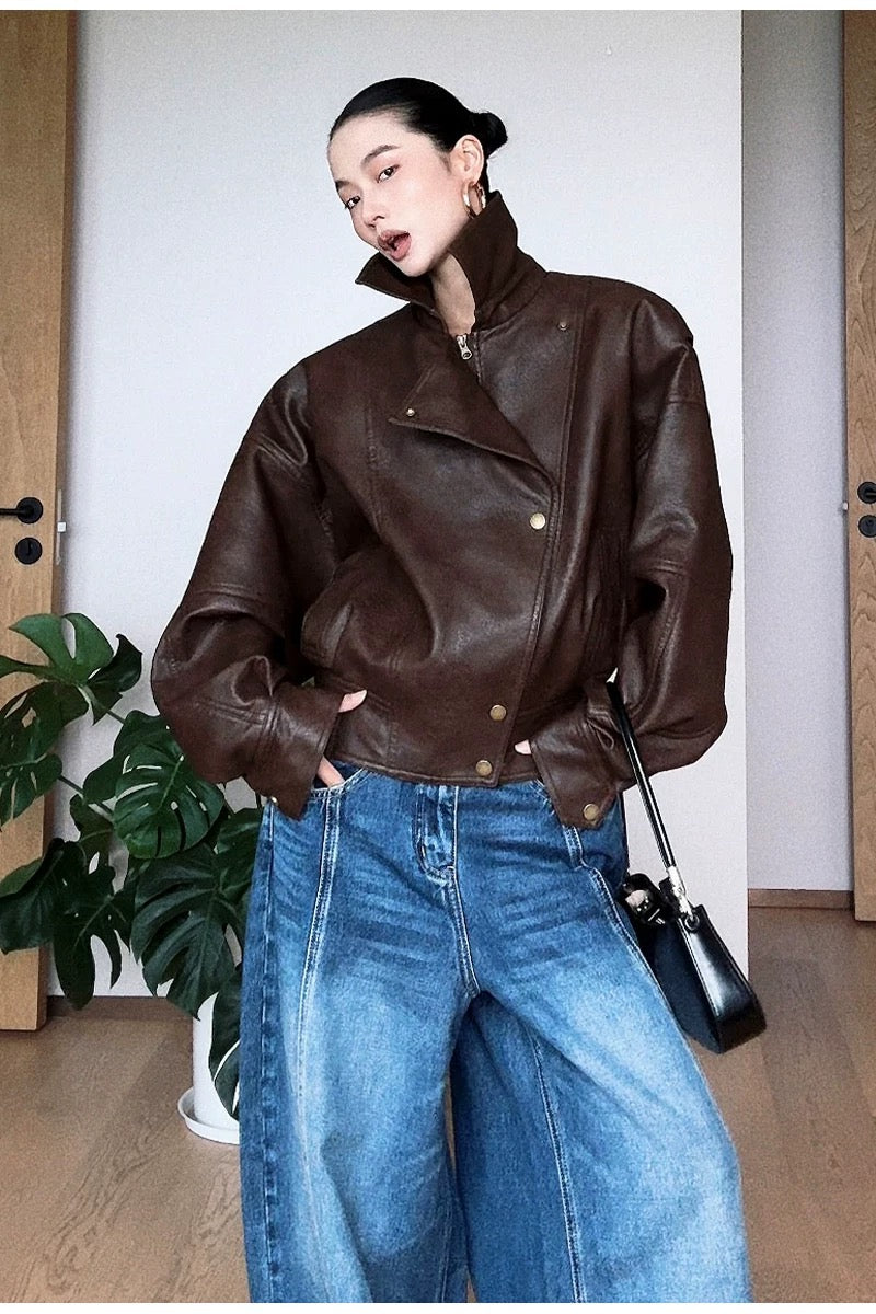 Classic Pilot Old Craft Leather Jacket – Black & Brown