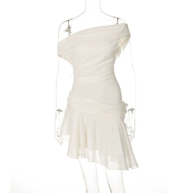 Ruffled Mesh Patchwork Mini Dress