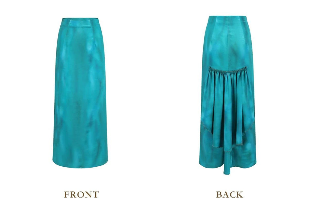 Teal satin corset evening gown