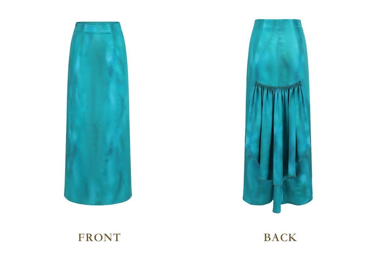 Teal satin corset evening gown