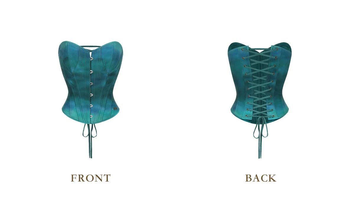 Teal satin corset evening gown