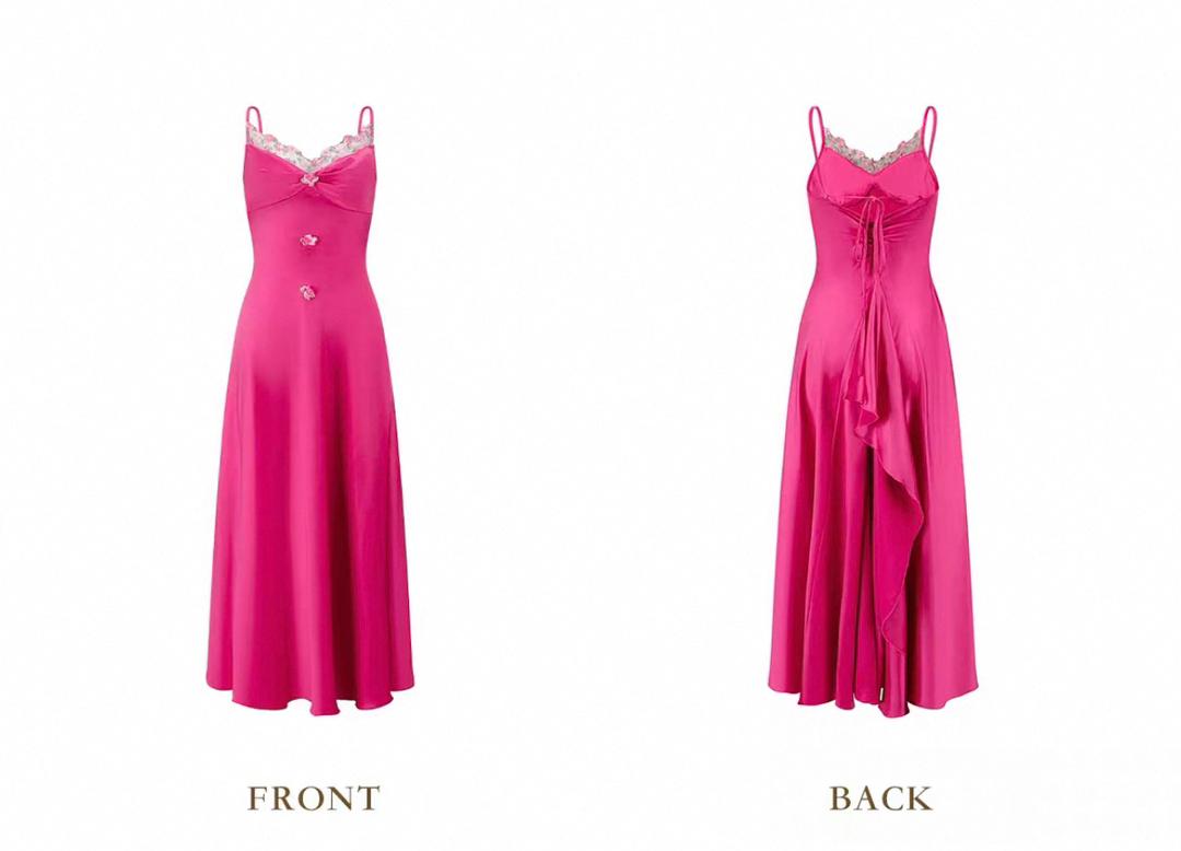 Hot pink French satin dress