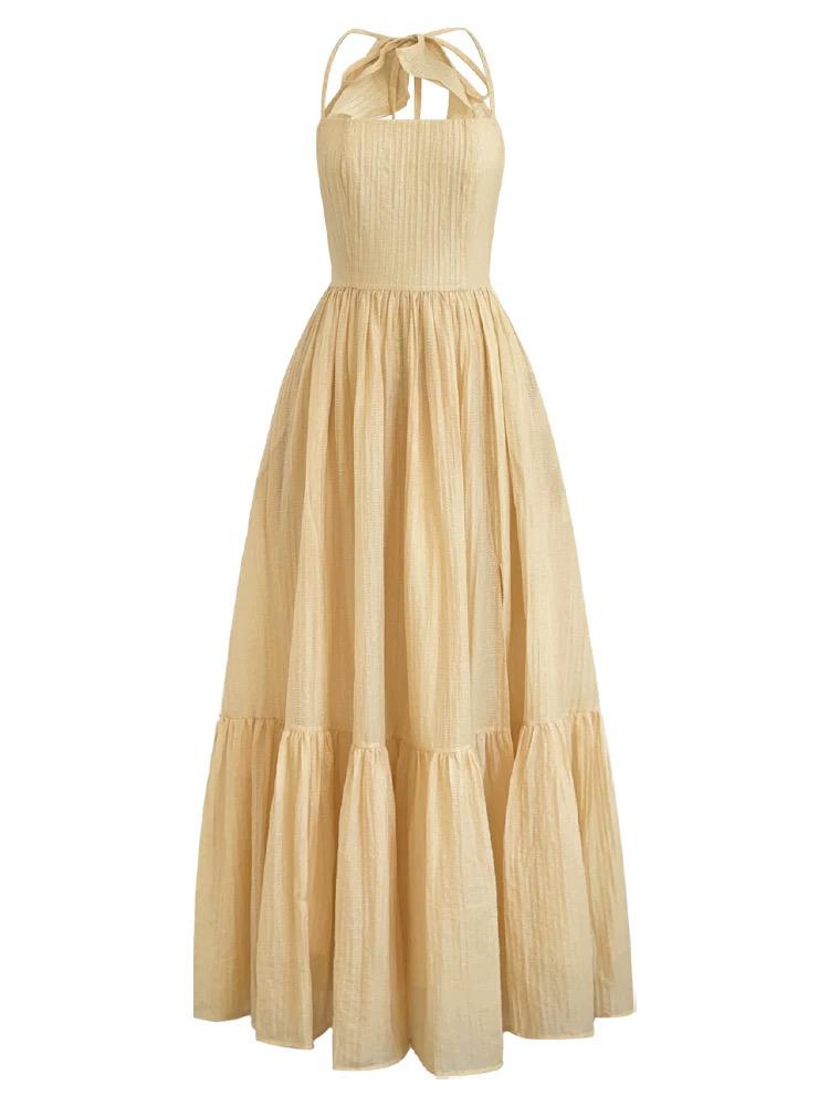 Yellow breezy boho maxi backless dress
