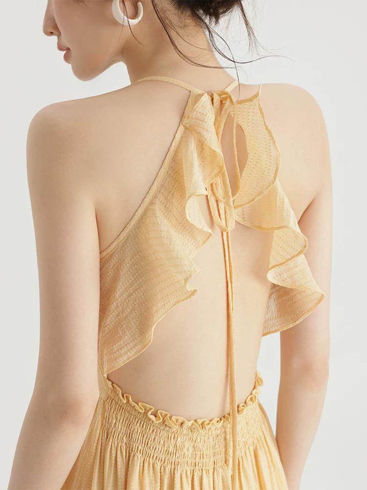 Yellow breezy boho maxi backless dress