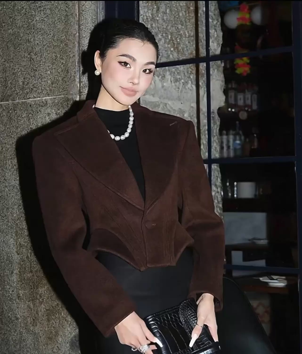 Brown Suede V-Neck Crop Jacket – Chic Fall/Winter  Essential