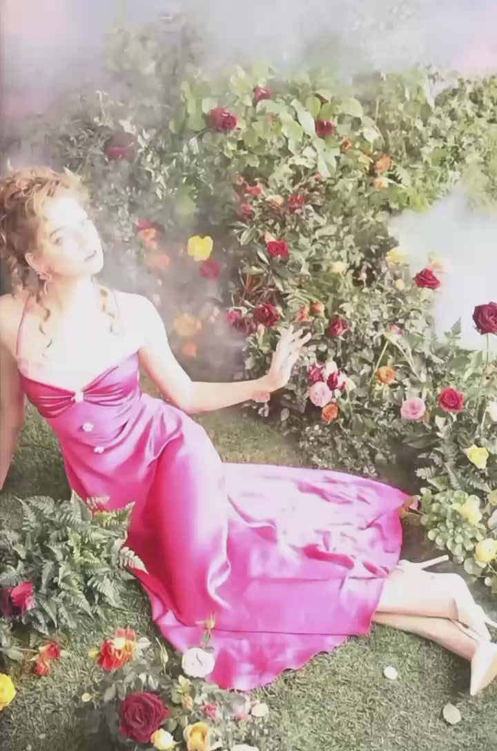 Hot pink French satin dress