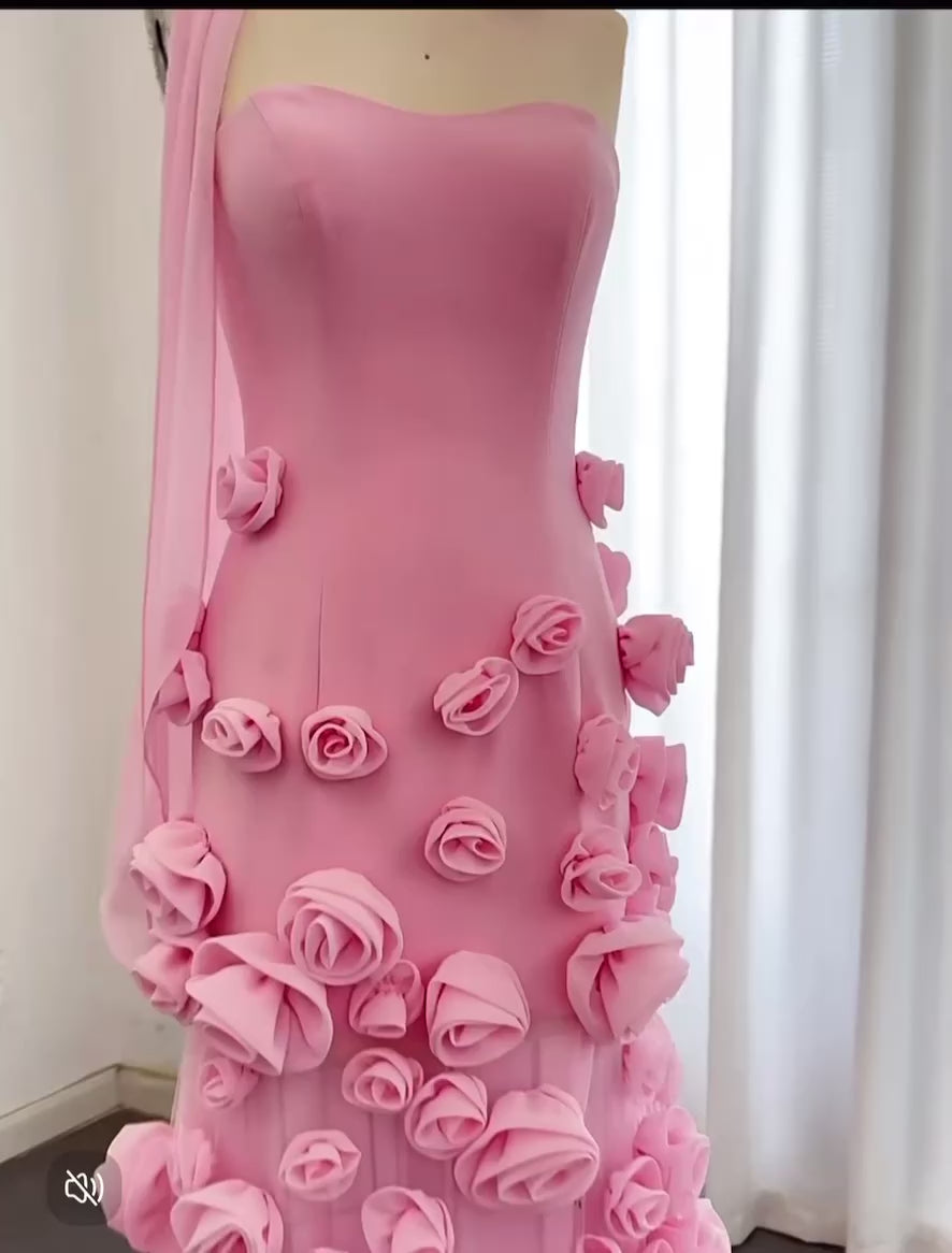 Pink 3D three-dimensional flower mesh fishtail evening dress

Party, banquet, performance, dress



Description