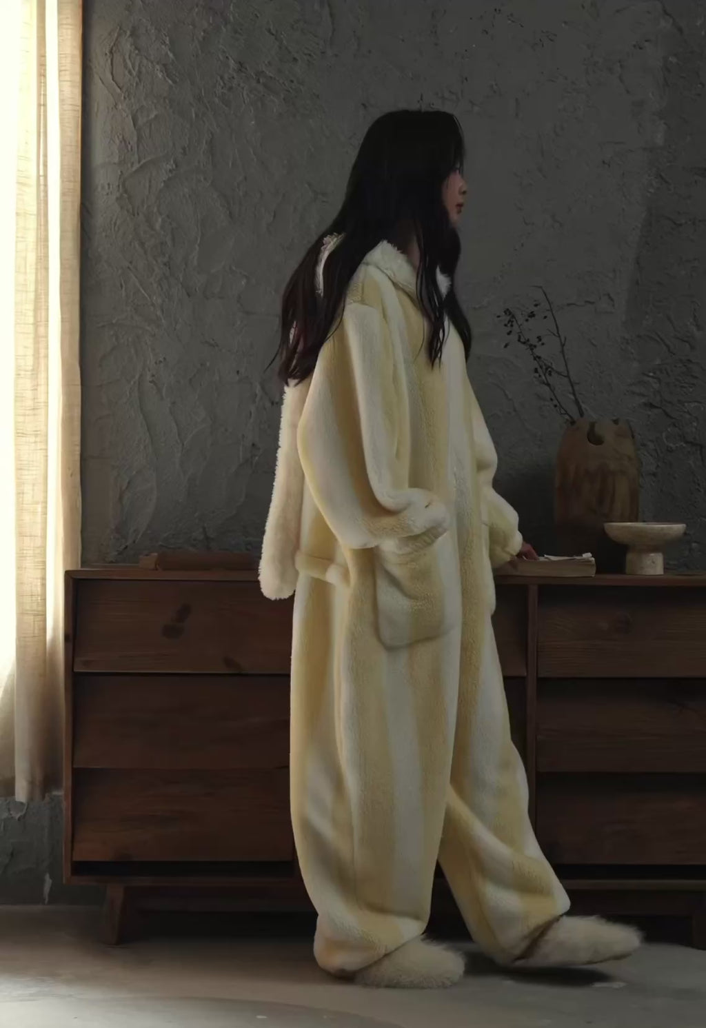 Cozy Striped Fluffy Onesie – Winter Snuggle Edition